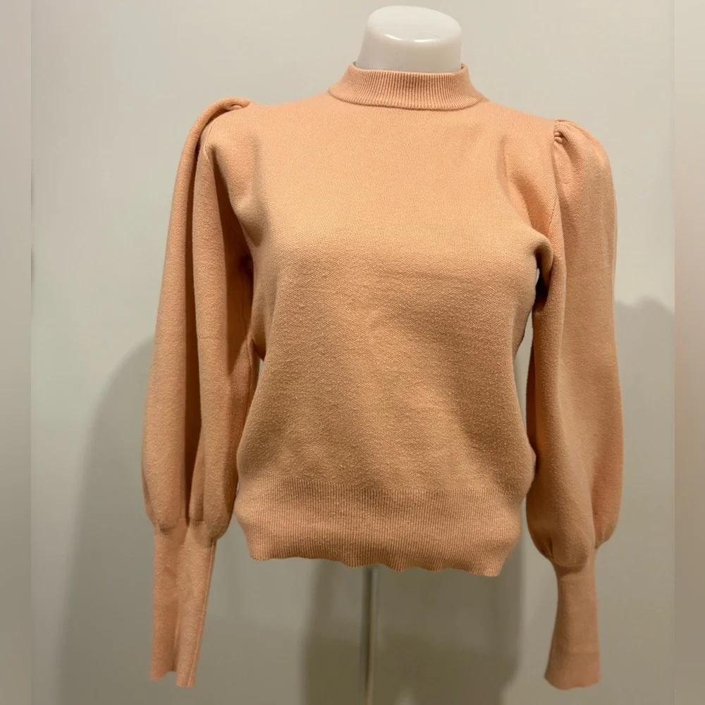 Women's Peach Puff Mock Neck Puff-Sleeve Sweater - Picture 3 of 9
